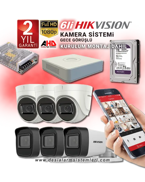 6lı Kamera Seti Hikvision güvenlik kamerası